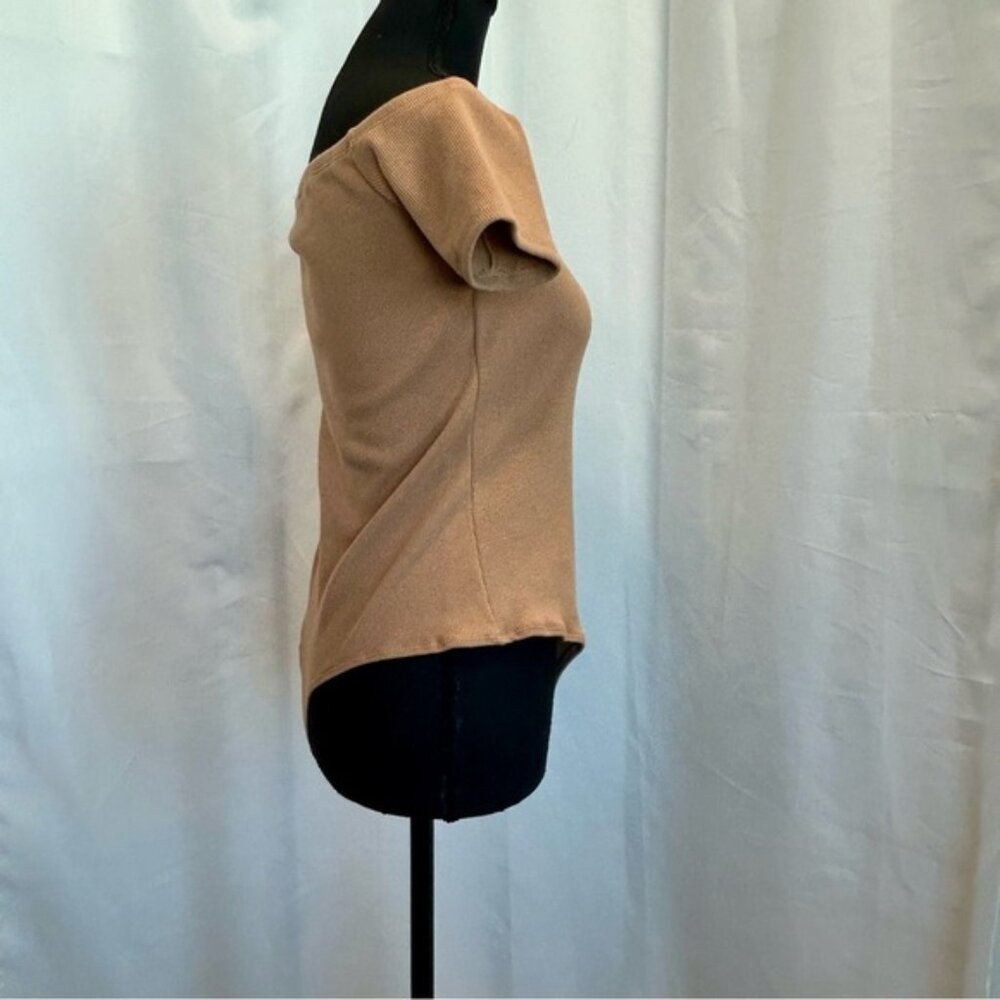 Streetwear Society tan brown ribbed short sleeve off the shoulder bodysuit Sz L - Picture 2 of 9